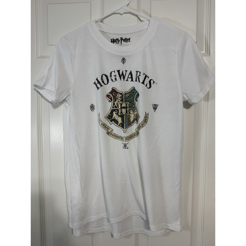 Harry Potter Hogwarts Shirt White Womans Size Small Short Sleeve